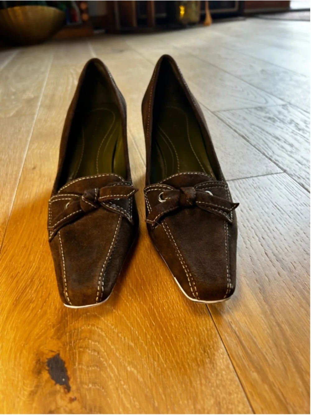Ann Taylor Suede Heels Brown Kitten Heel Square Toe Vintage 7.5
